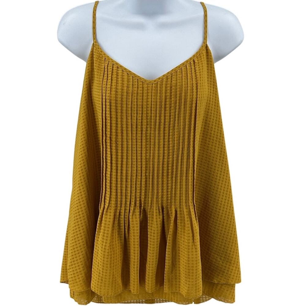 Sanctuary Tank Top Women XL Mustard Yellow Spaghetti Strap V-Neck Pleated Summer